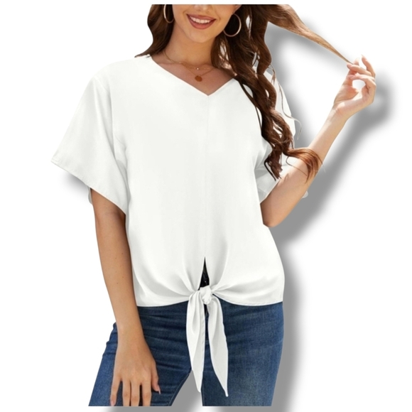 Uplove Tops - UPLOVE - Small White Tie-Front Top